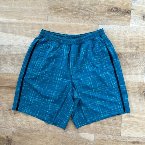 Lululemon Pace Breaker Teal Blue Black Design Shorts with Liner L/XL - Picture 3 of 11